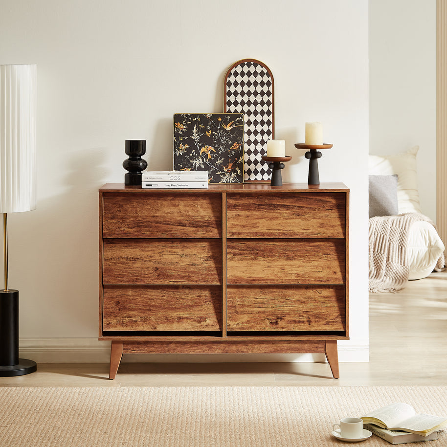 6 Drawer Double Dresser Features Vintage-style And Bevel Design