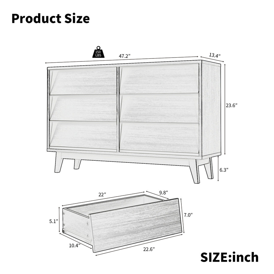 6 Drawer Double Dresser Features Vintage-style And Bevel Design