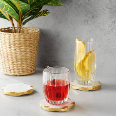Set of Four Round Marble Coasters Gold Edge - Gift Guide