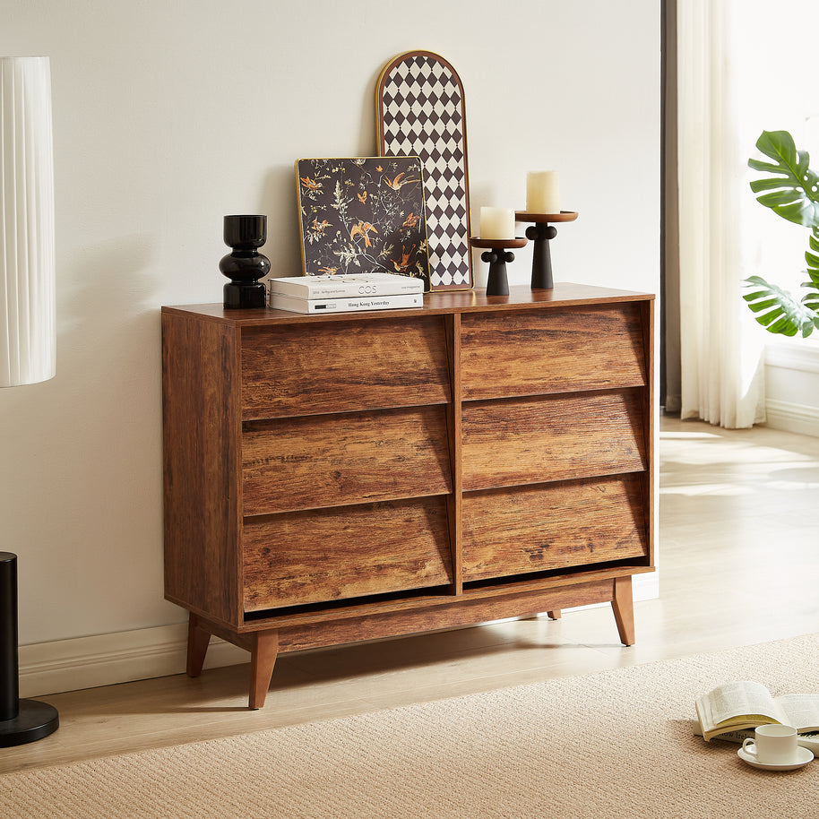 6 Drawer Double Dresser Features Vintage-style And Bevel Design